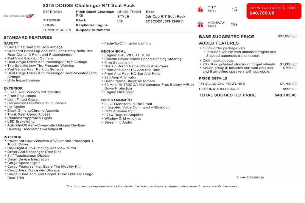 Used 2015 Black Dodge R/T Scat Pack image 3