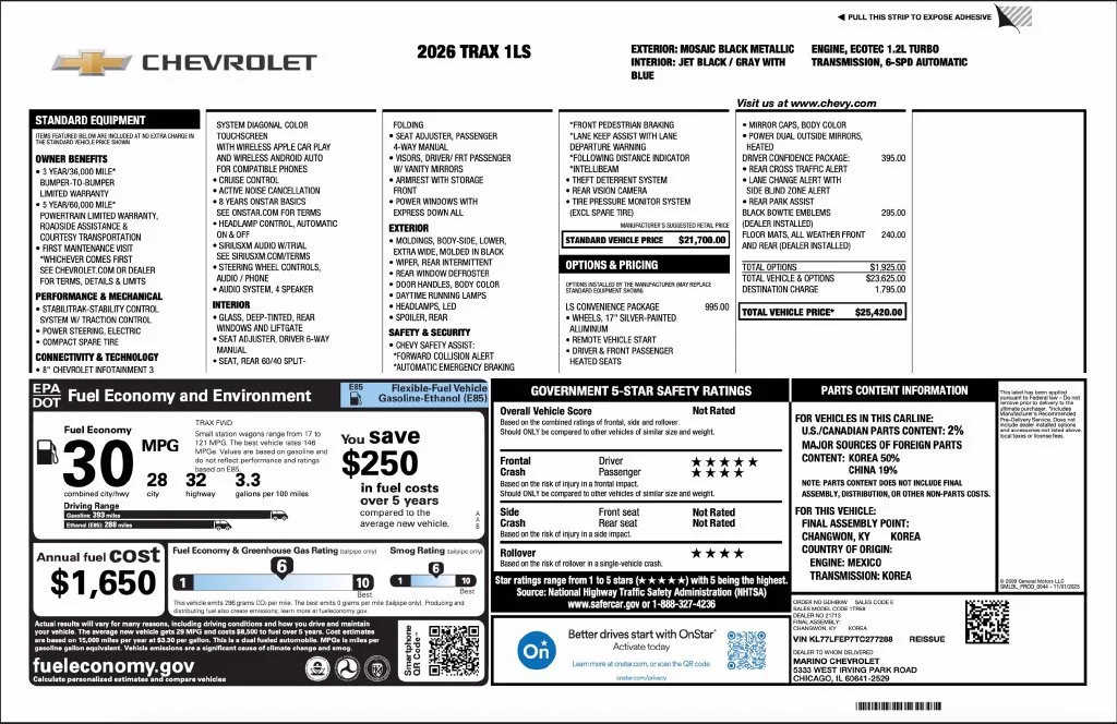 New 2026 Mosaic Black Metallic Chevrolet LS image 2