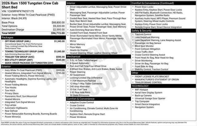 New 2026 Ivory White Tri-Coat Pearl-Coat Exterior Paint RAM  image 49