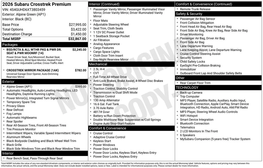 New 2026 Green Subaru Premium image 13