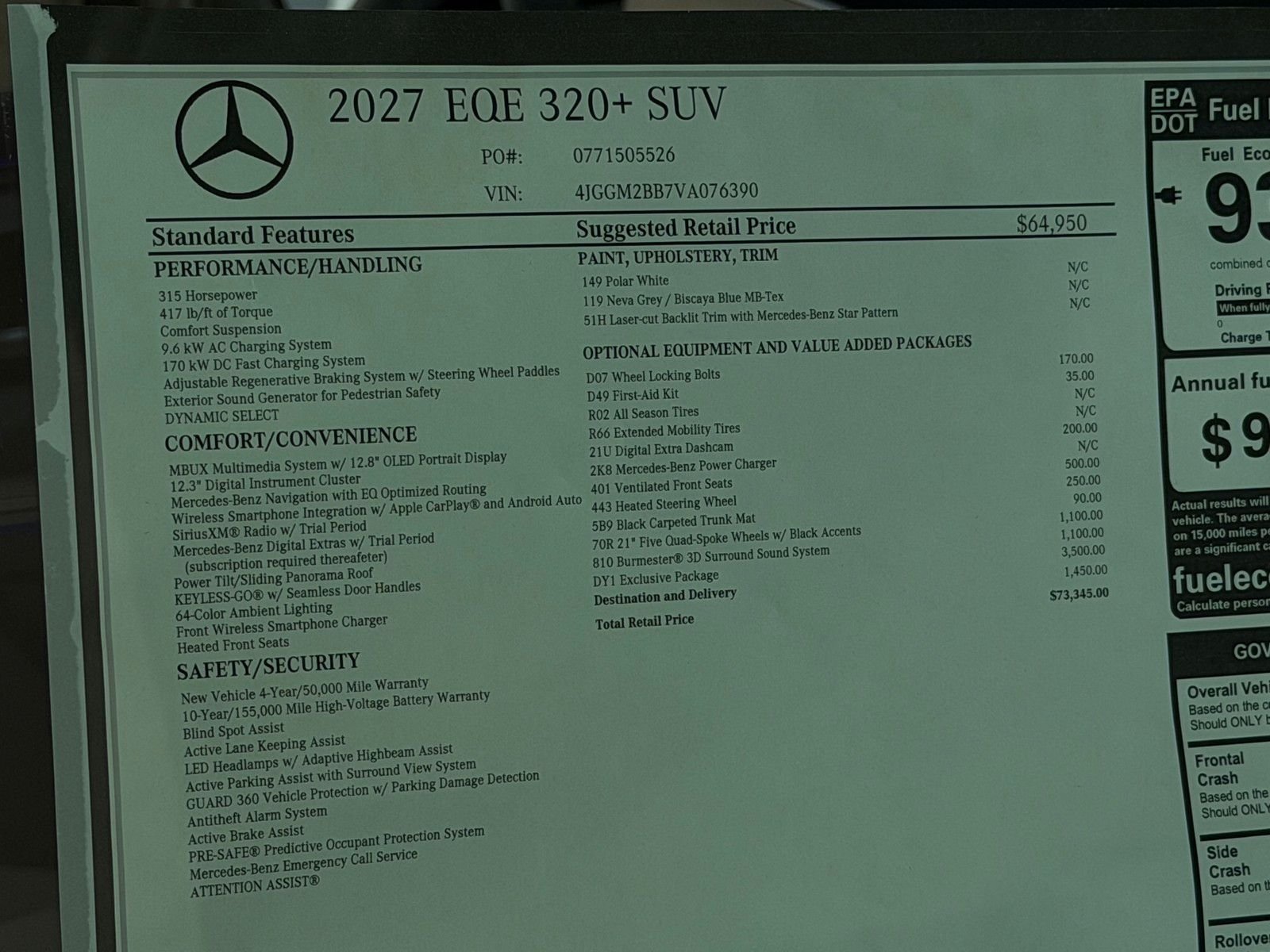 New 2027 Polar White Mercedes-Benz EQE 320+ image 24