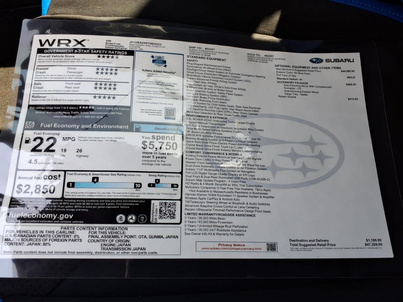 New 2026 WR BLUE PEARL Subaru tS image 40