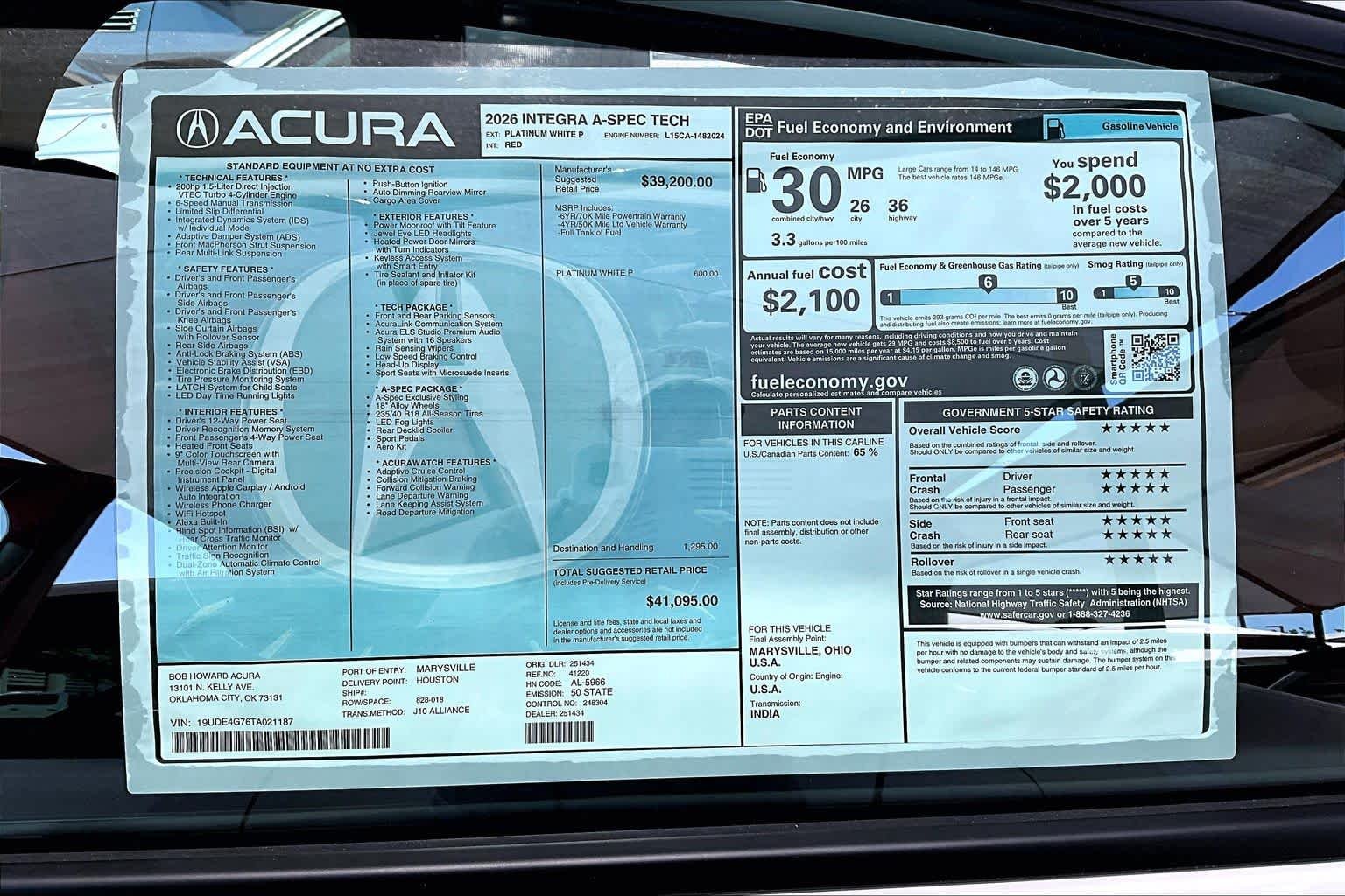 New 2026 Platinum White Pearl Acura w/A-Spec Technology Package image 19