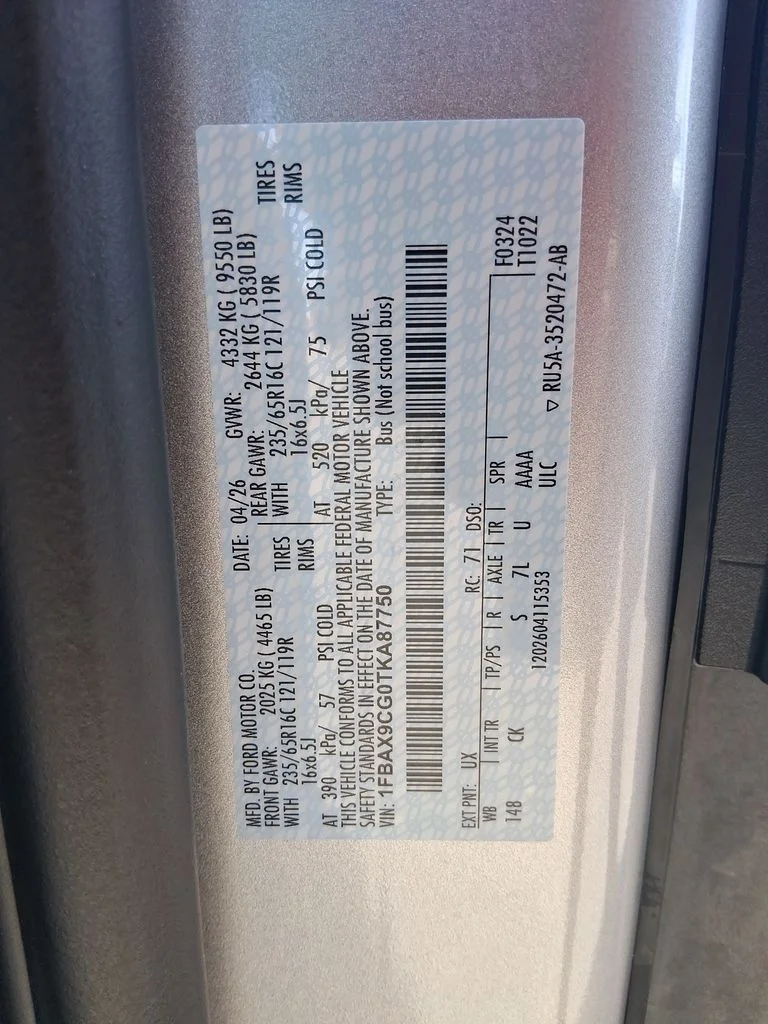 New 2026 Ingot Silver Metallic Ford Passenger Van XL image 26