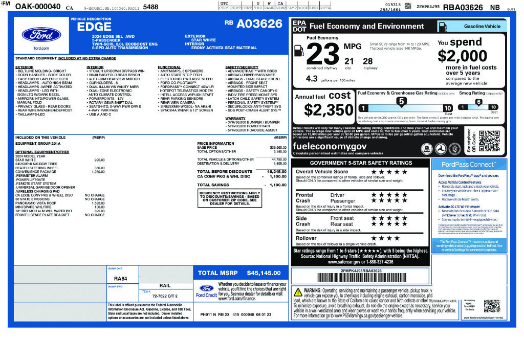 Used 2024 White Metallic Ford SEL image 3