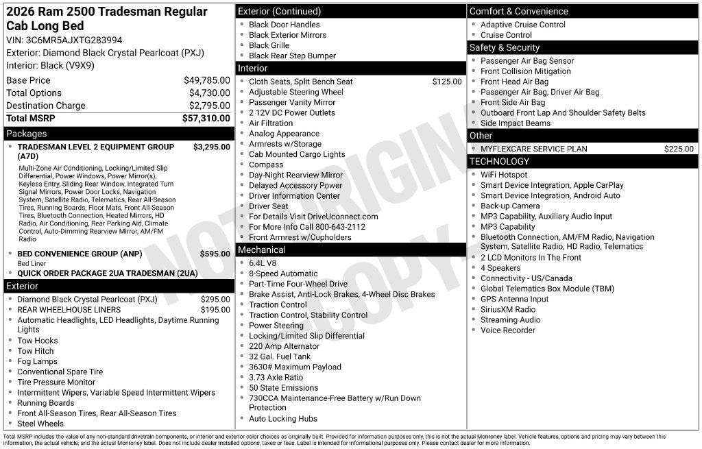 New 2026 Diamond Black Crystal Pearl-Coat Exterior Paint RAM Tradesman image 2