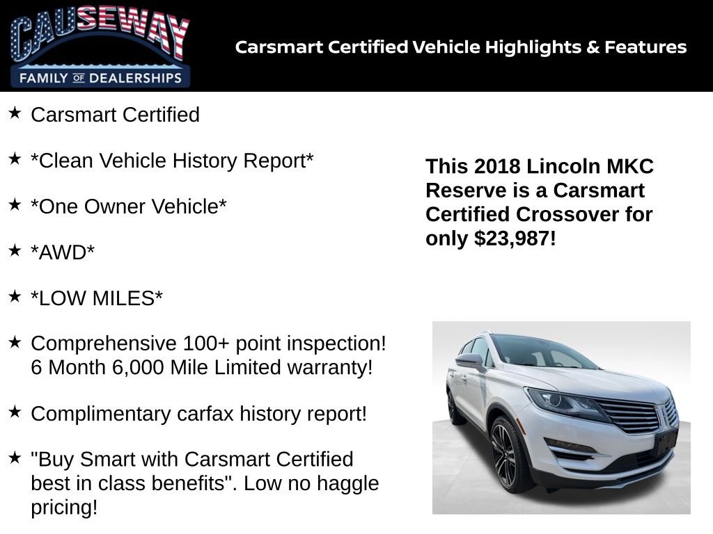 Used 2018 White Platinum Clearcoat Metallic Lincoln Reserve image 2