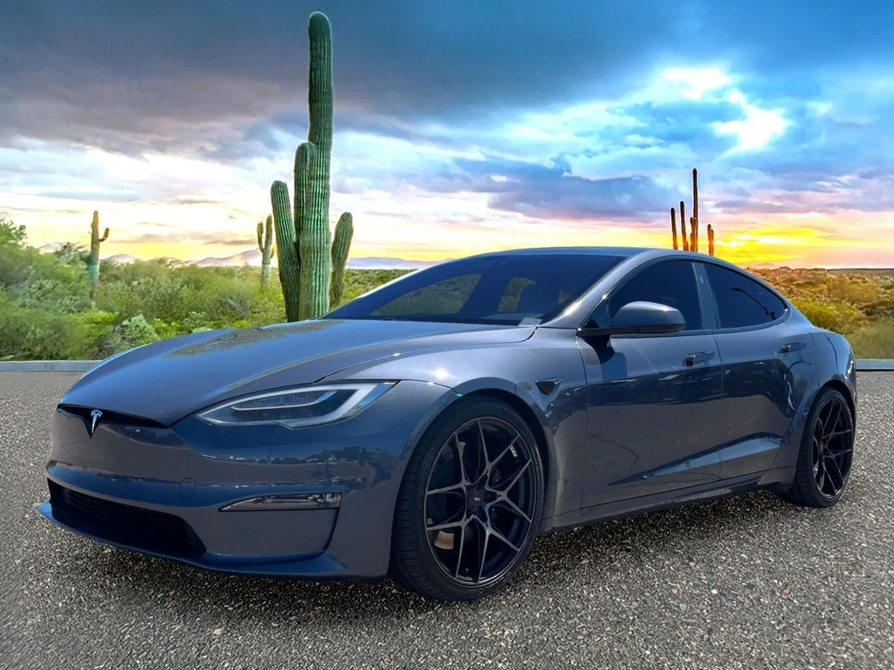 Used 2022 Midnight Silver Tesla Plaid image 2