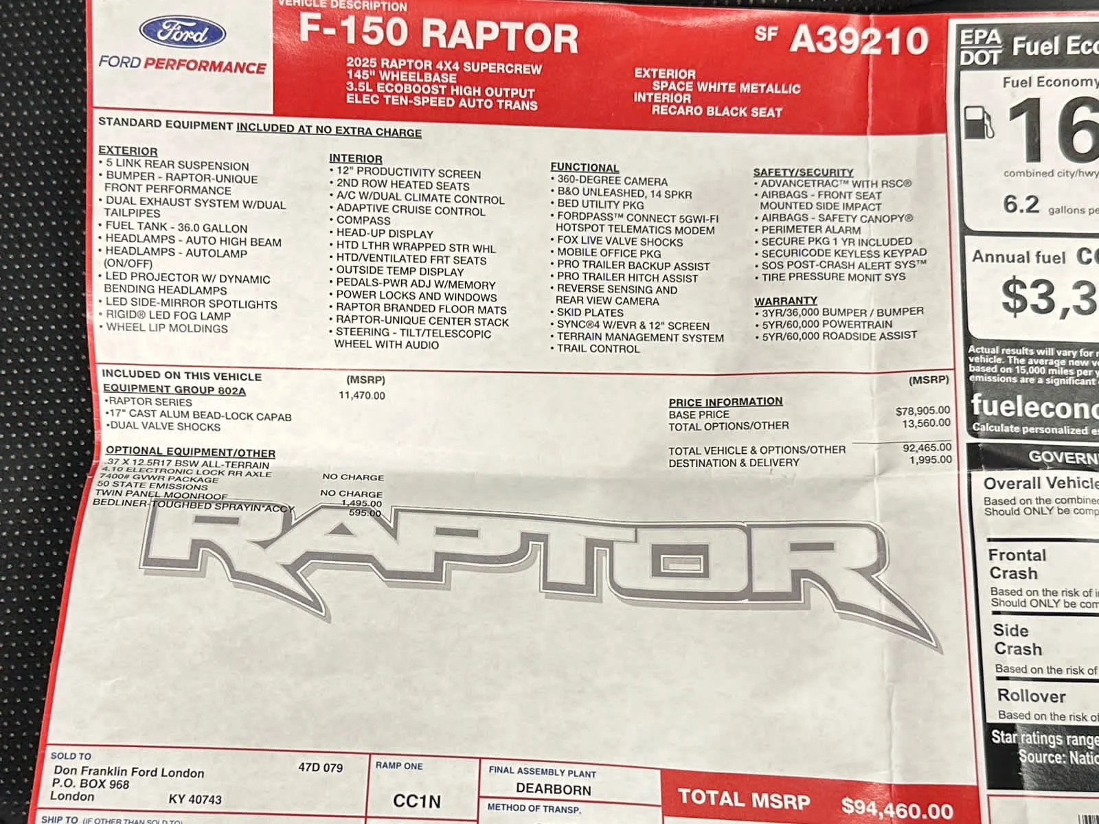 Used 2025 Space White Metallic Ford Raptor image 42