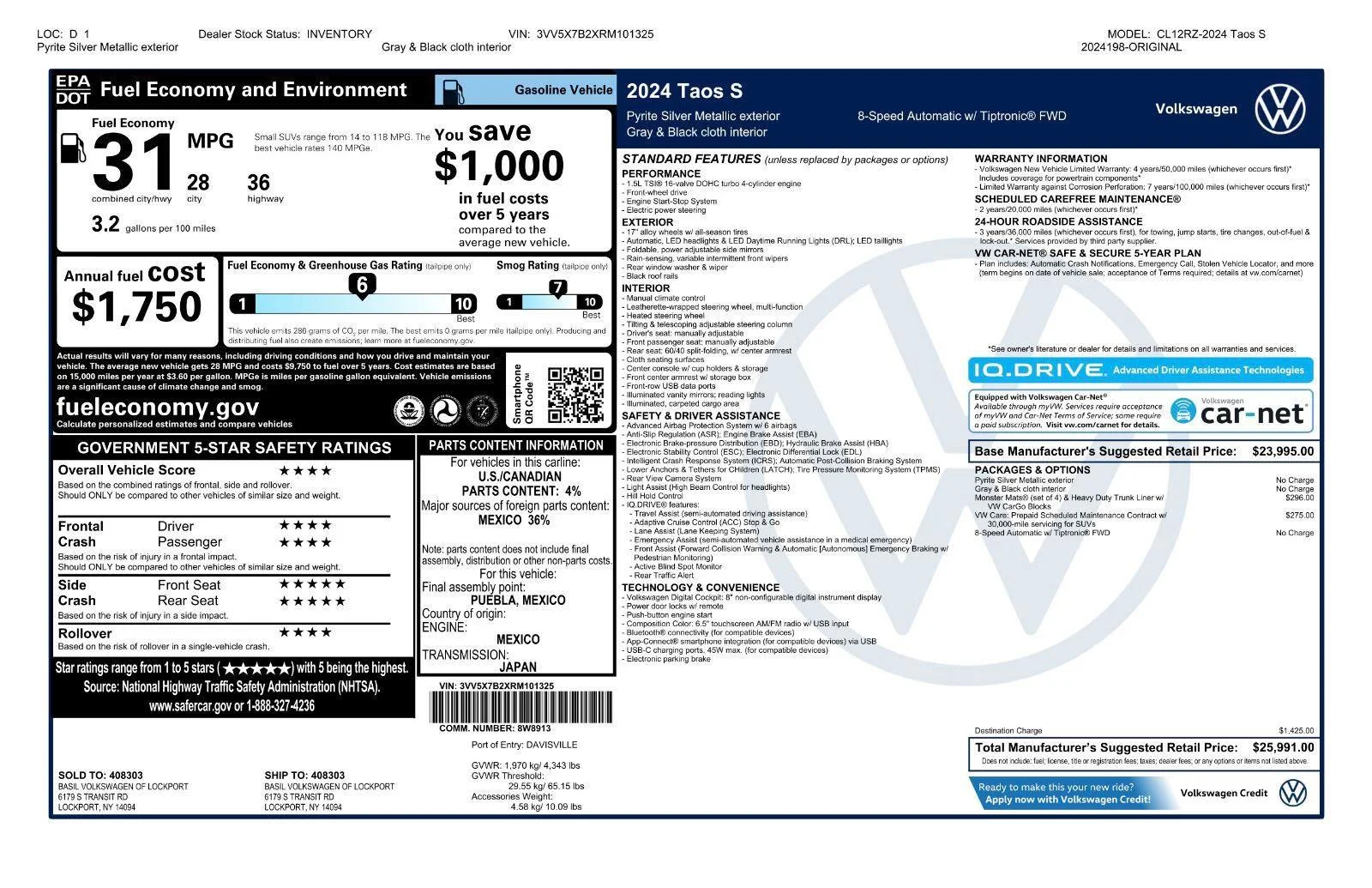 Certified Used 2024 Pyrite Silver Metallic Volkswagen S image 41