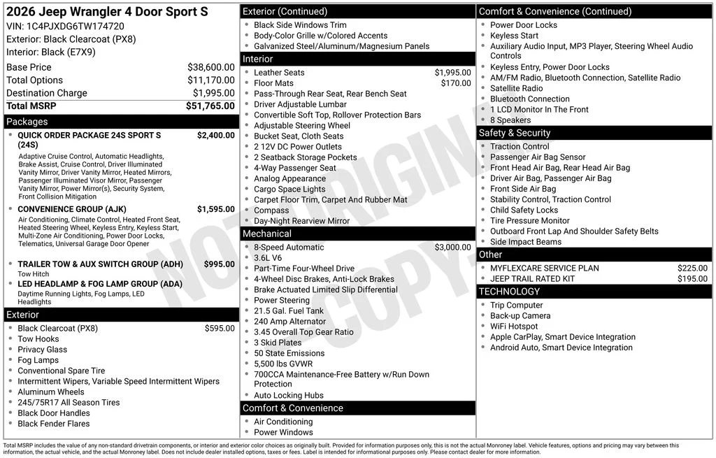 New 2026 Black Clearcoat Jeep Sport S image 6