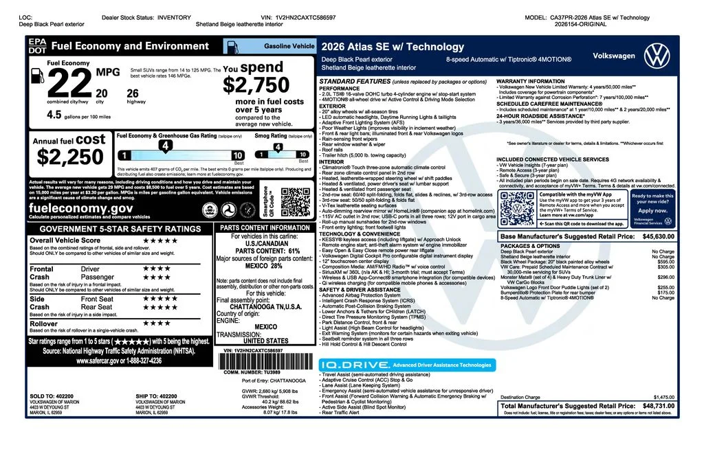 New 2026 Black Volkswagen 2.0T SE w/Technology image 2