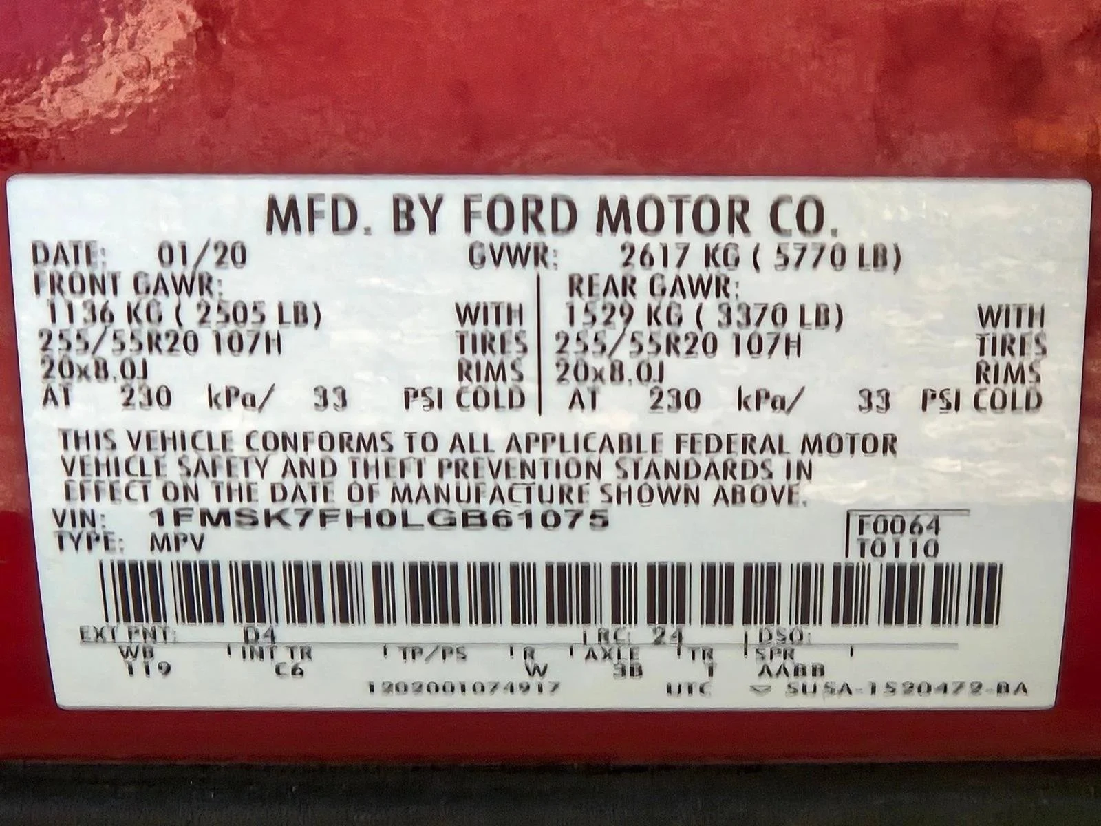 Used 2020 Rapid Red Metallic Tinted Clearcoat Ford Limited image 22