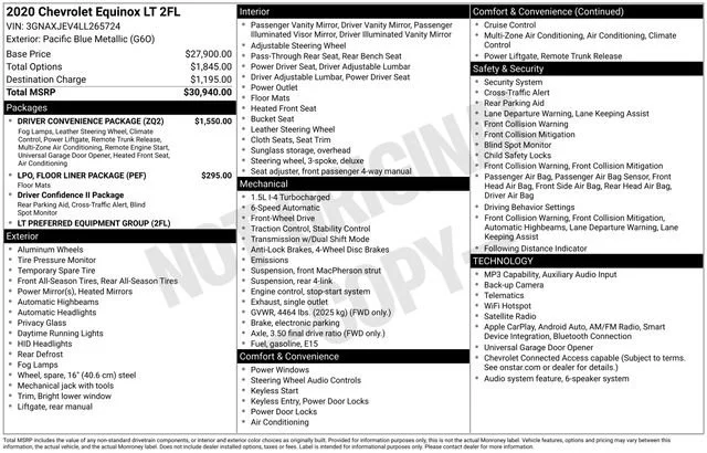 Used 2020 PACIFIC BLUE METALLIC Chevrolet LT image 31