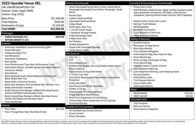 Used 2023 Green Apple Hyundai SEL image 15