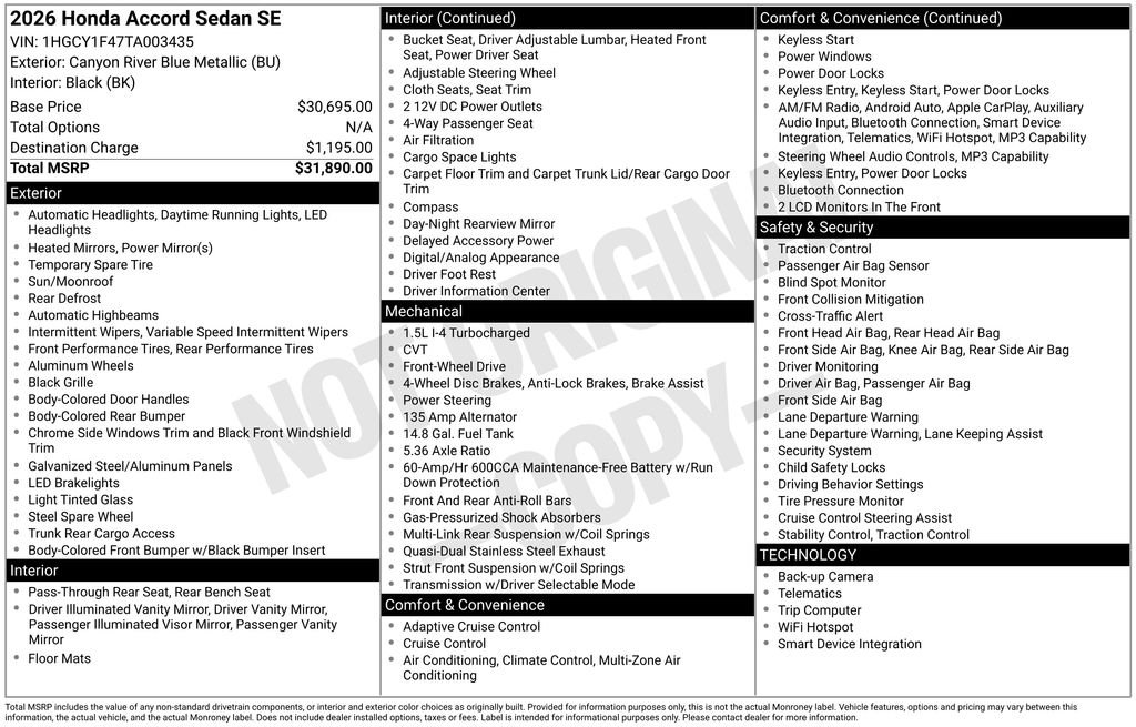 Certified Used 2026 Canyon River Blue Metallic Honda SE image 36