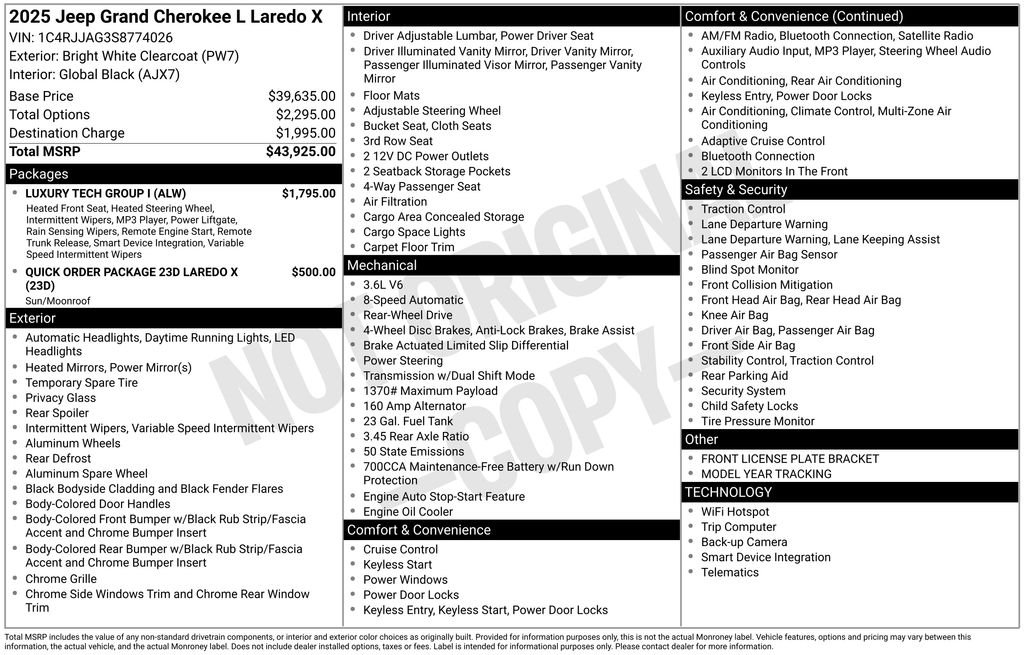 New 2025 Bright White Clear-Coat Exterior Paint Jeep Laredo image 21