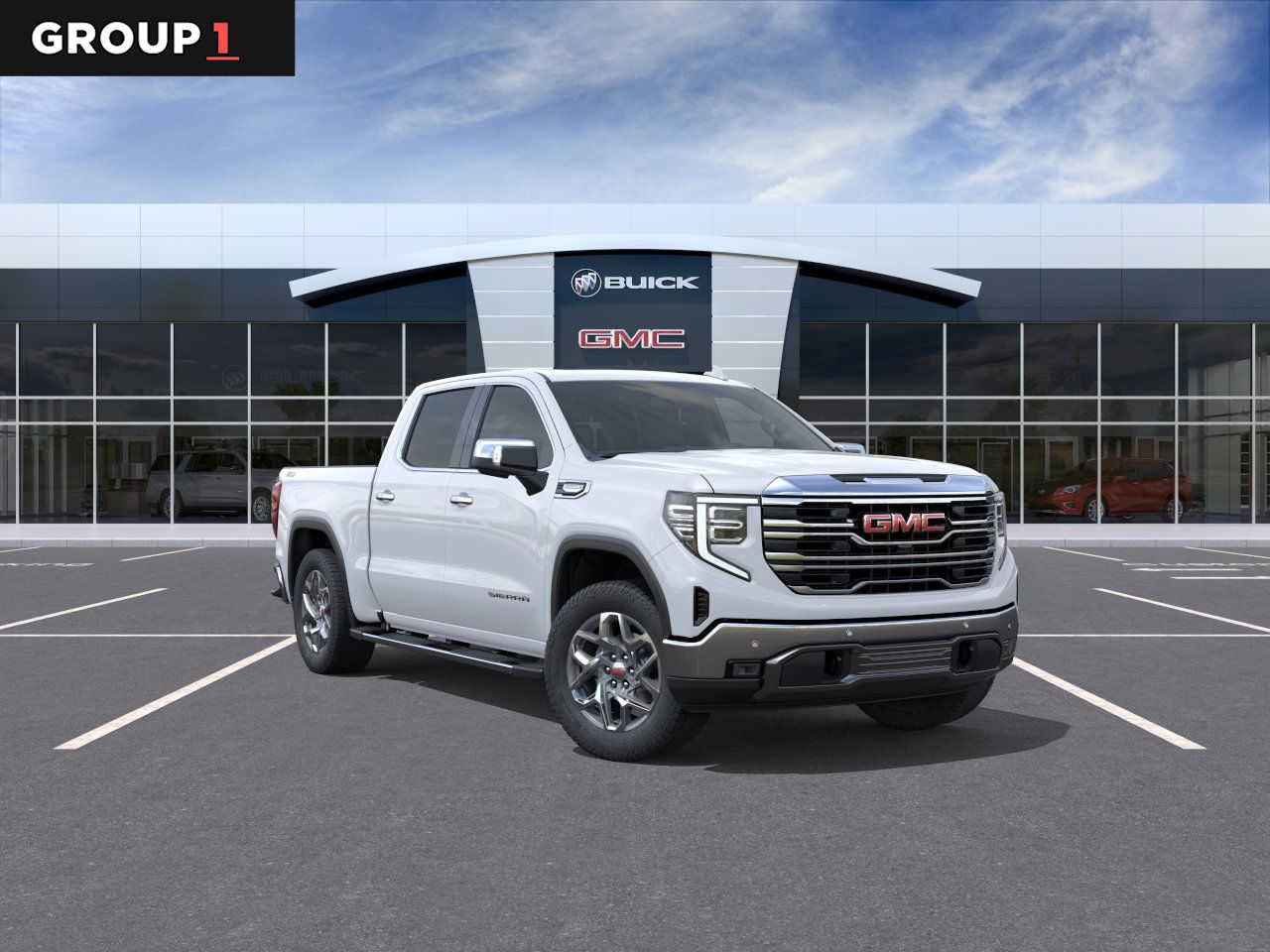Glacier White Tricoat 2026 GMC Sierra 1500 SLT Crew Cab 4WD Pickup Truck Four-Wheel Drive