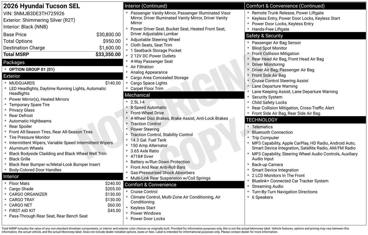 New 2026 Shimmering Silver Hyundai SEL FWD image 4