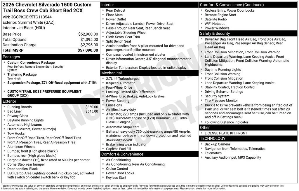 2026 Chevrolet Silverado 1500 Custom Trail Boss 4X4 Crew Cab Short Box's photo