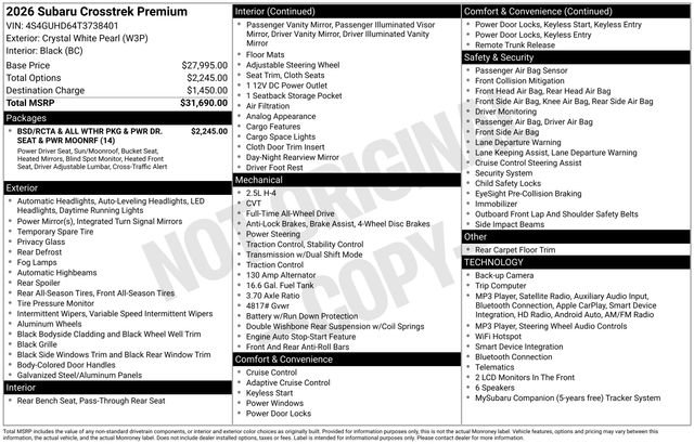 Used 2026 Crystal White Pearl Subaru Premium image 21