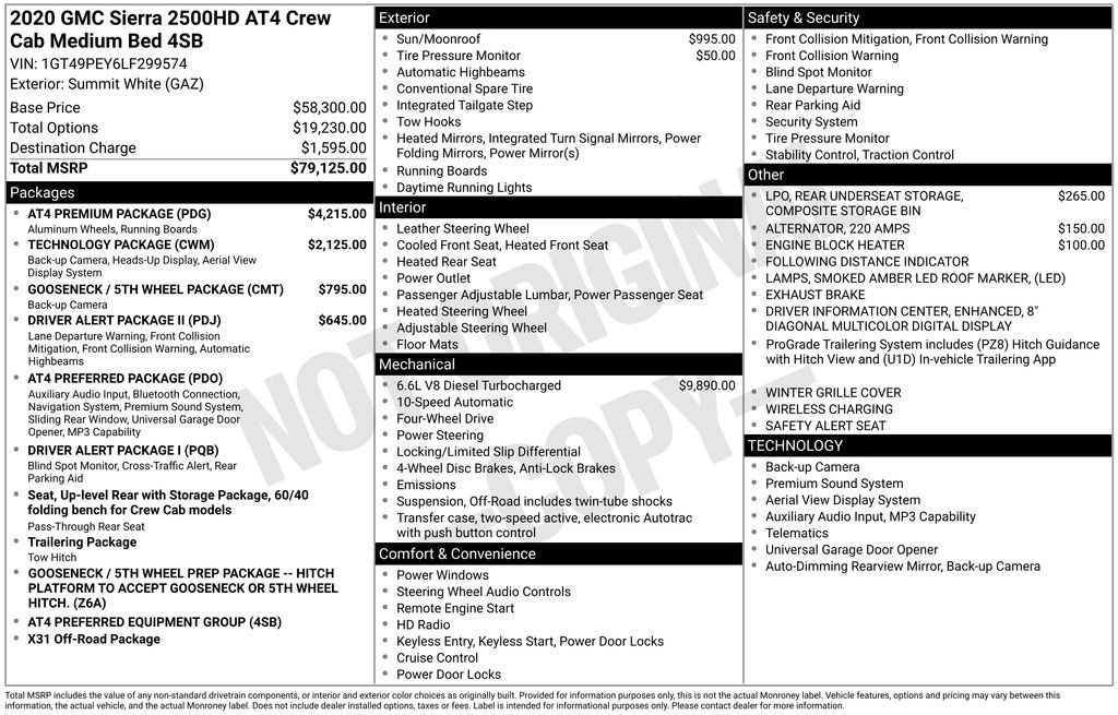 Used 2020 White GMC AT4 image 1