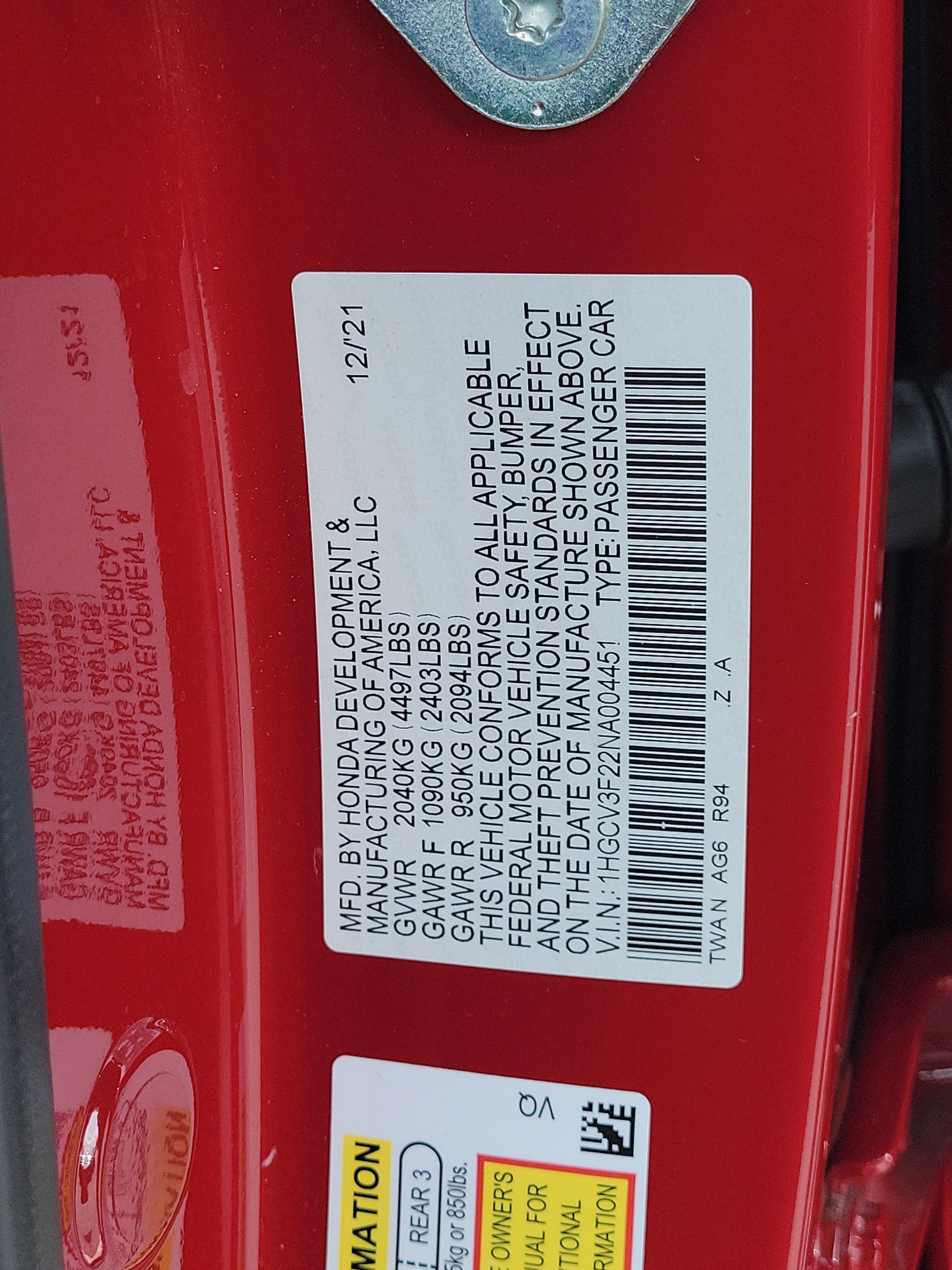 Certified Used 2022 San Marino Red Honda Sport image 68