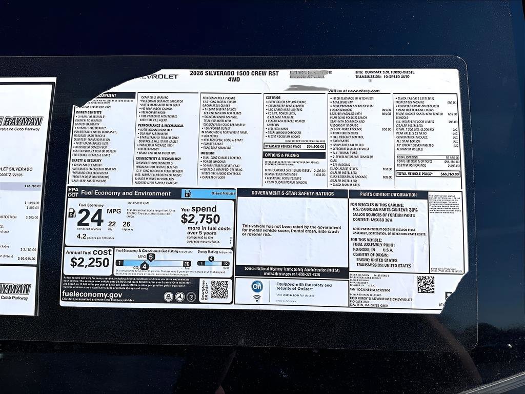 New 2026 Chevrolet Silverado 1500 RST 4D Crew Cab