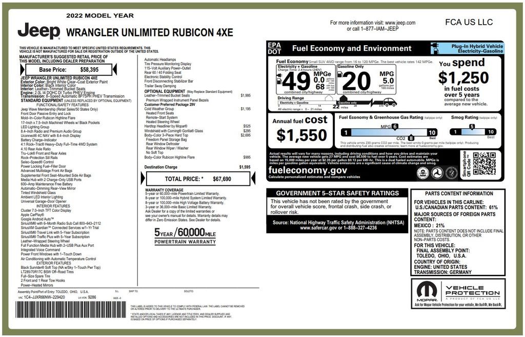 Used 2022 White Jeep Unlimited Rubicon 4xe image 3
