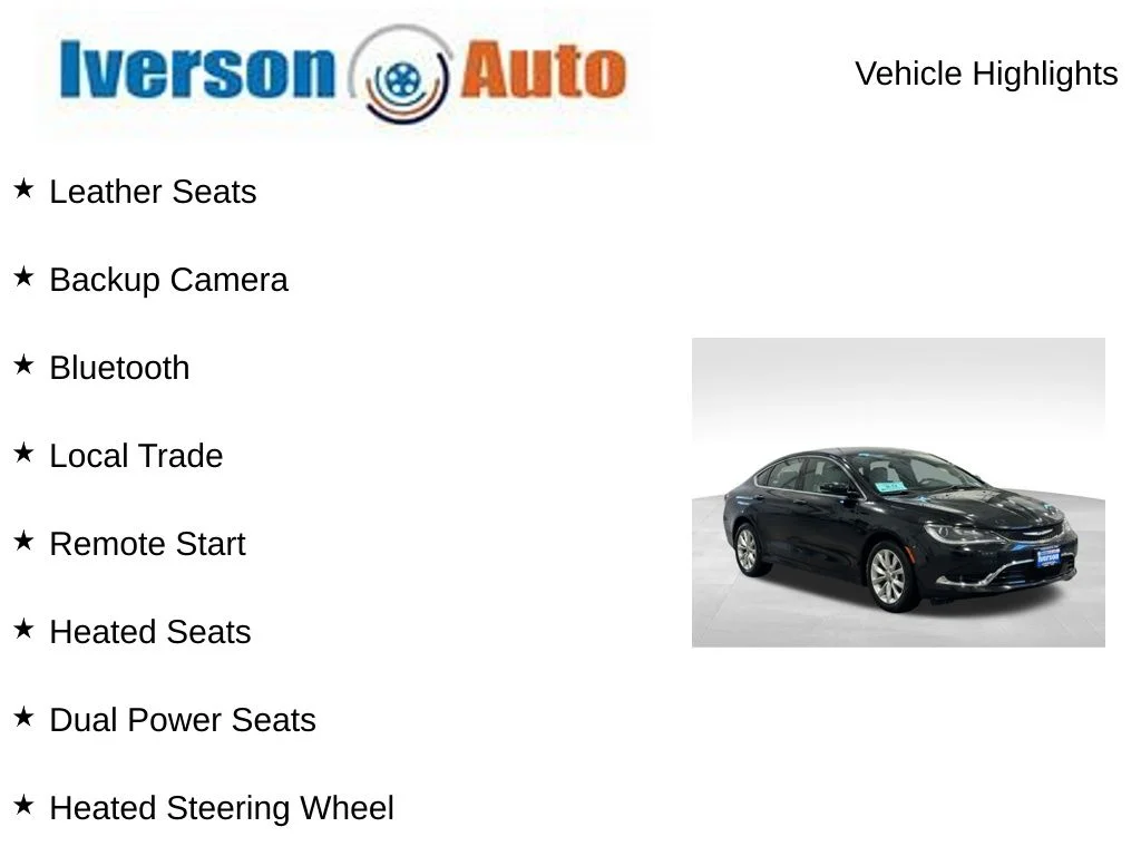 Used 2016 Chrysler 200 C with VIN 1C3CCCCB8GN176458 for sale in Huron, SD