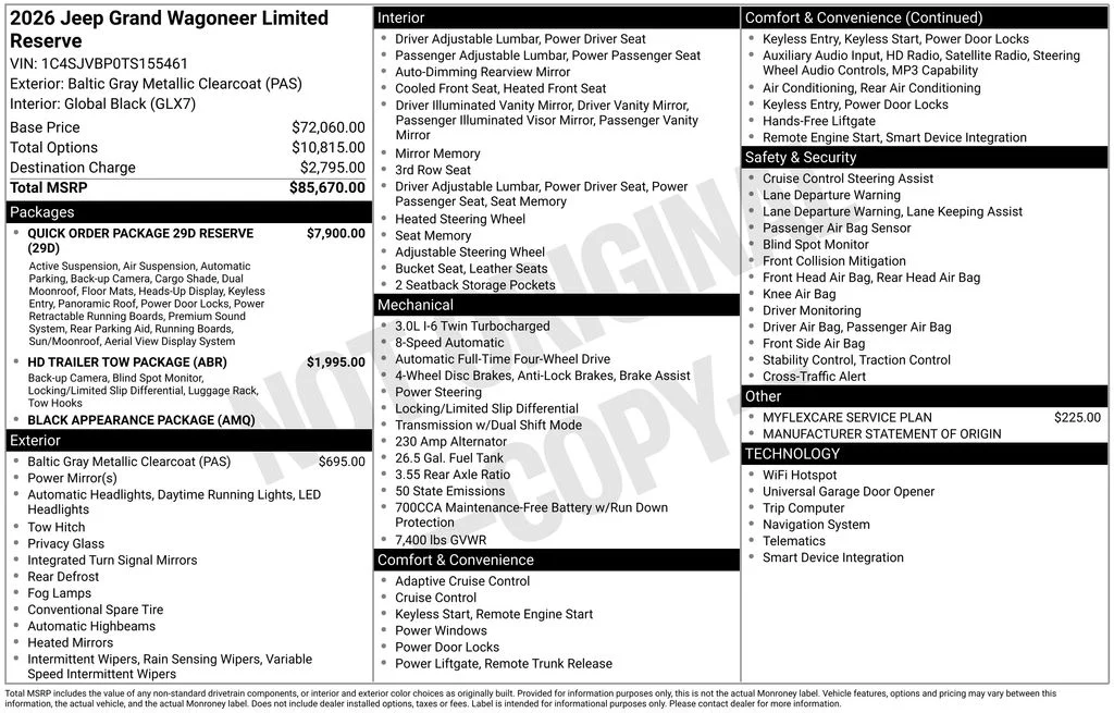 New 2026 Baltic-Gray Metallic Clear-Coat Exterior Paint Jeep Limited Reserve image 6