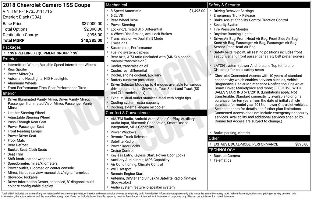Used 2018 BLACK Chevrolet 1SS image 33