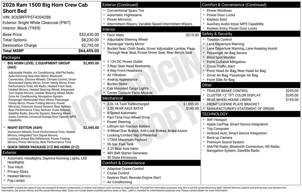 New 2026 Bright White Clear-Coat Exterior Paint RAM Big Horn/Lone Star image 5