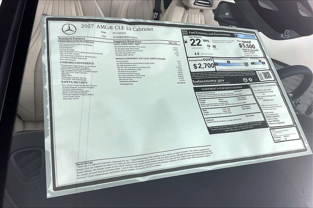 New 2027 MANUFAKTUR Moonlight White Metallic Mercedes-Benz AMG® CLE 53 4MATIC+ Cabriolet image 13