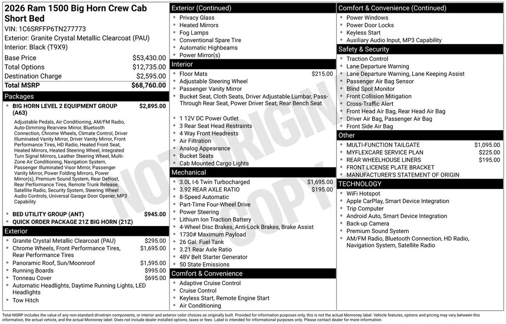 New 2026 Granite Crystal Metallic Clear-Coat Exterior Paint RAM Big Horn/Lone Star image 6
