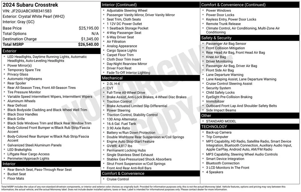 Used 2024 White Subaru Base image 16