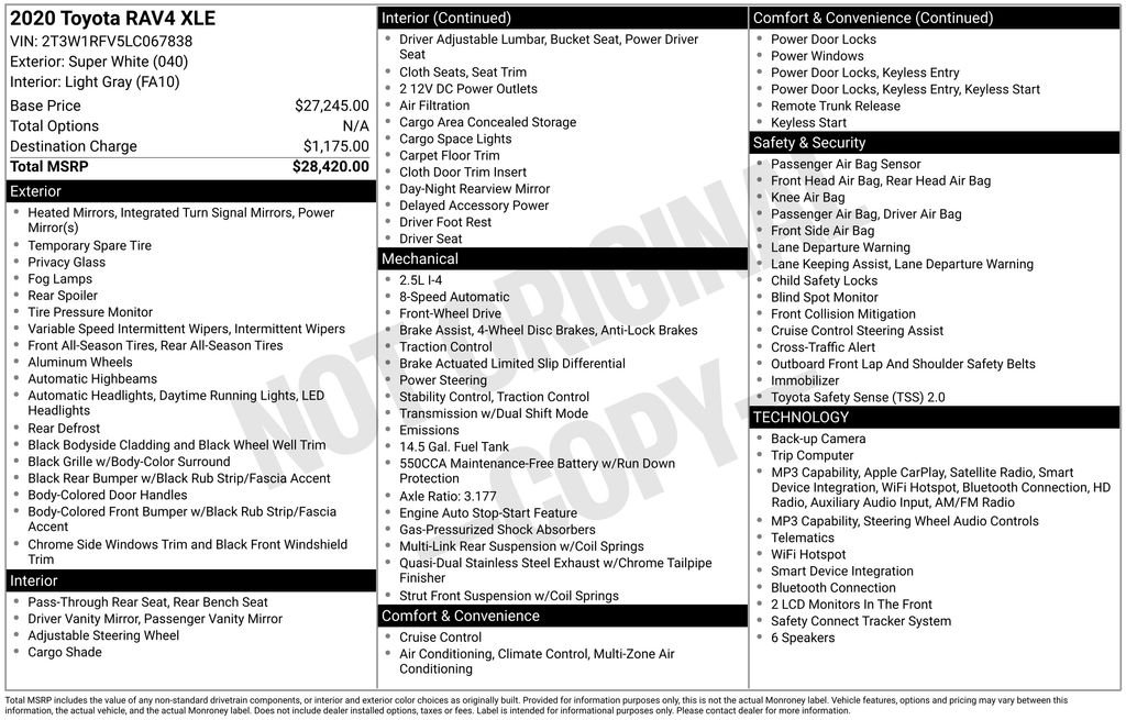 Used 2020 White Toyota XLE image 7