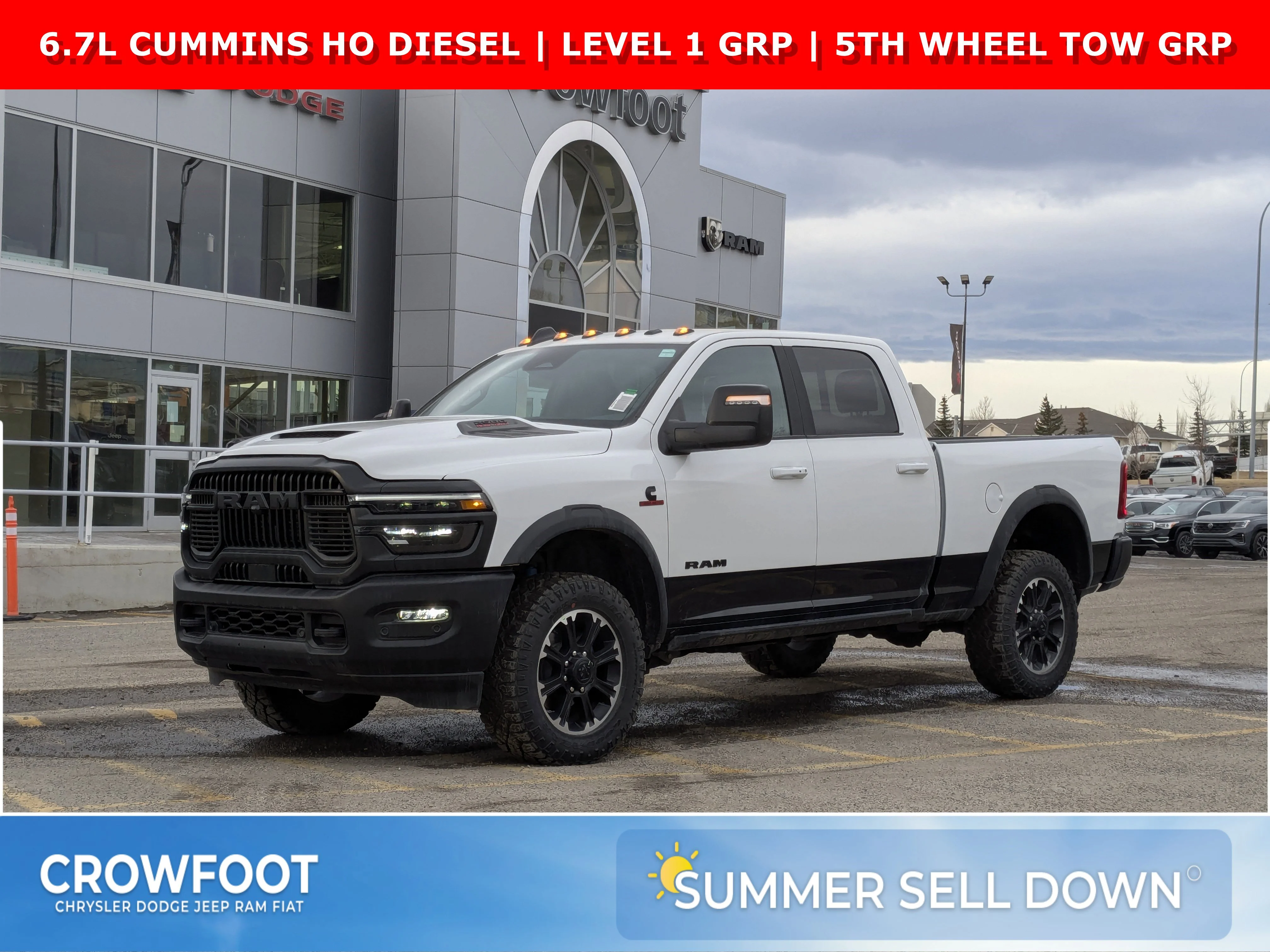 New 2026 White RAM Rebel - 6.7L CUMMINS HO DIESEL  LEVEL 1 GRP  5TH WHEEL TOW GRP image 1