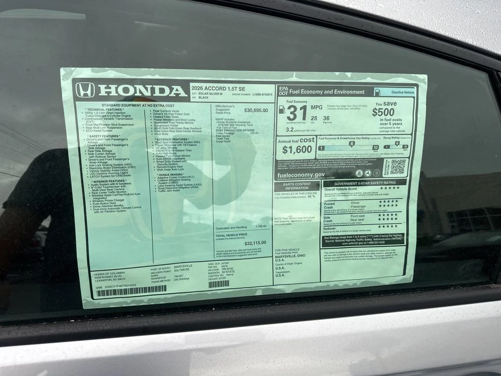 New 2026 Solar Silver Metallic Honda SE image 11