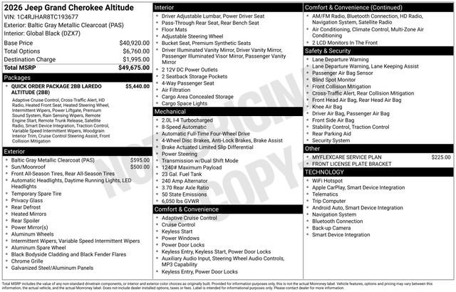New 2026 Baltic Gray Metallic Clearcoat Jeep Laredo Altitude image 30