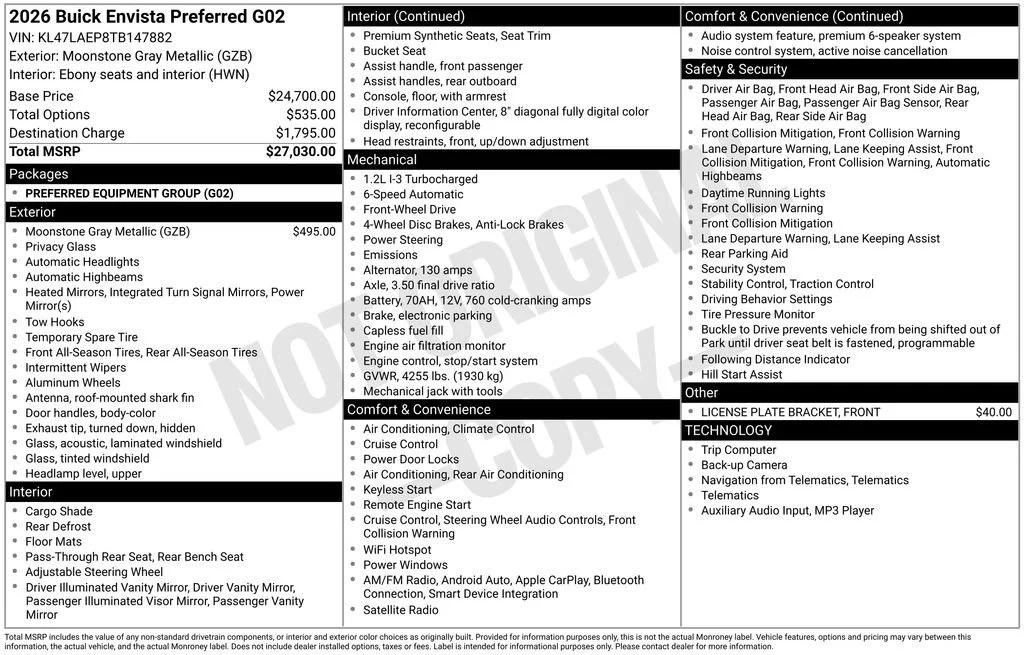 New 2026 Moonstone Gray Metallic Buick Preferred image 5