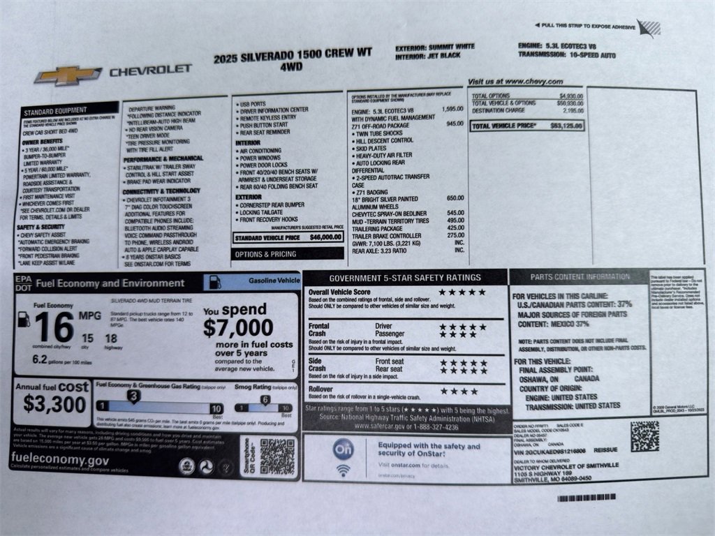 Used 2025 Chevrolet Silverado 1500 Work Truck with VIN 2GCUKAED9S1216806 for sale in Kansas City