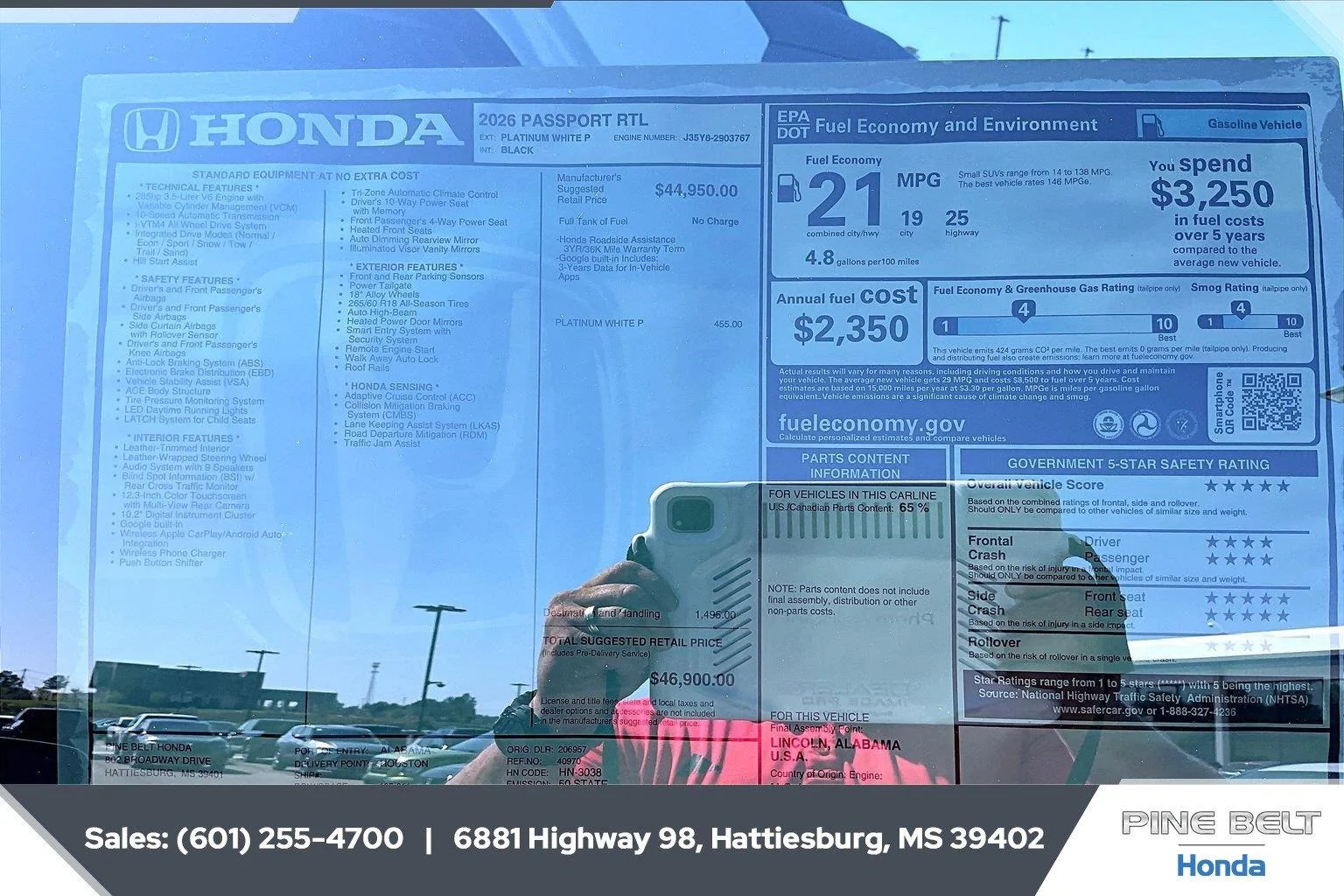 New 2026 Platinum White Pearl Honda RTL image 12