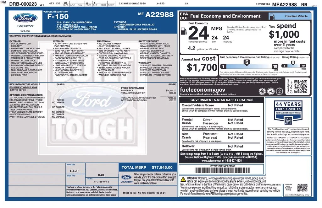 Used 2021 Carbonized Gray Metallic Ford Limited image 38