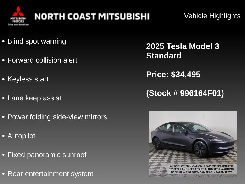 Used 2025 Tesla Model 3 Long Range with VIN 5YJ3E1EA7SF996164 for sale in Bedford, OH