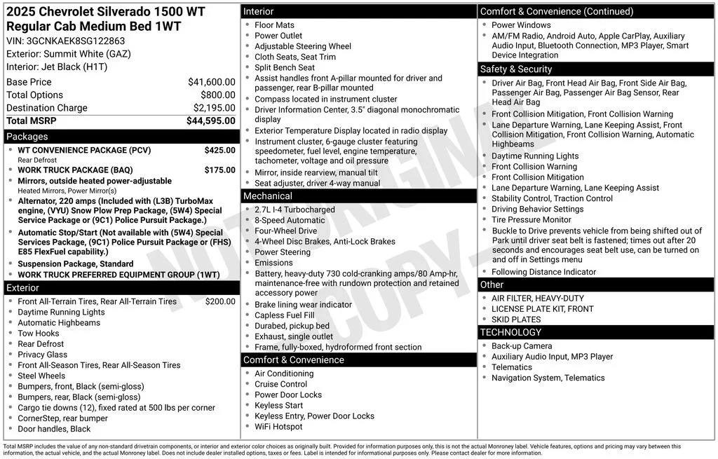 Used 2025 White Chevrolet WT image 6