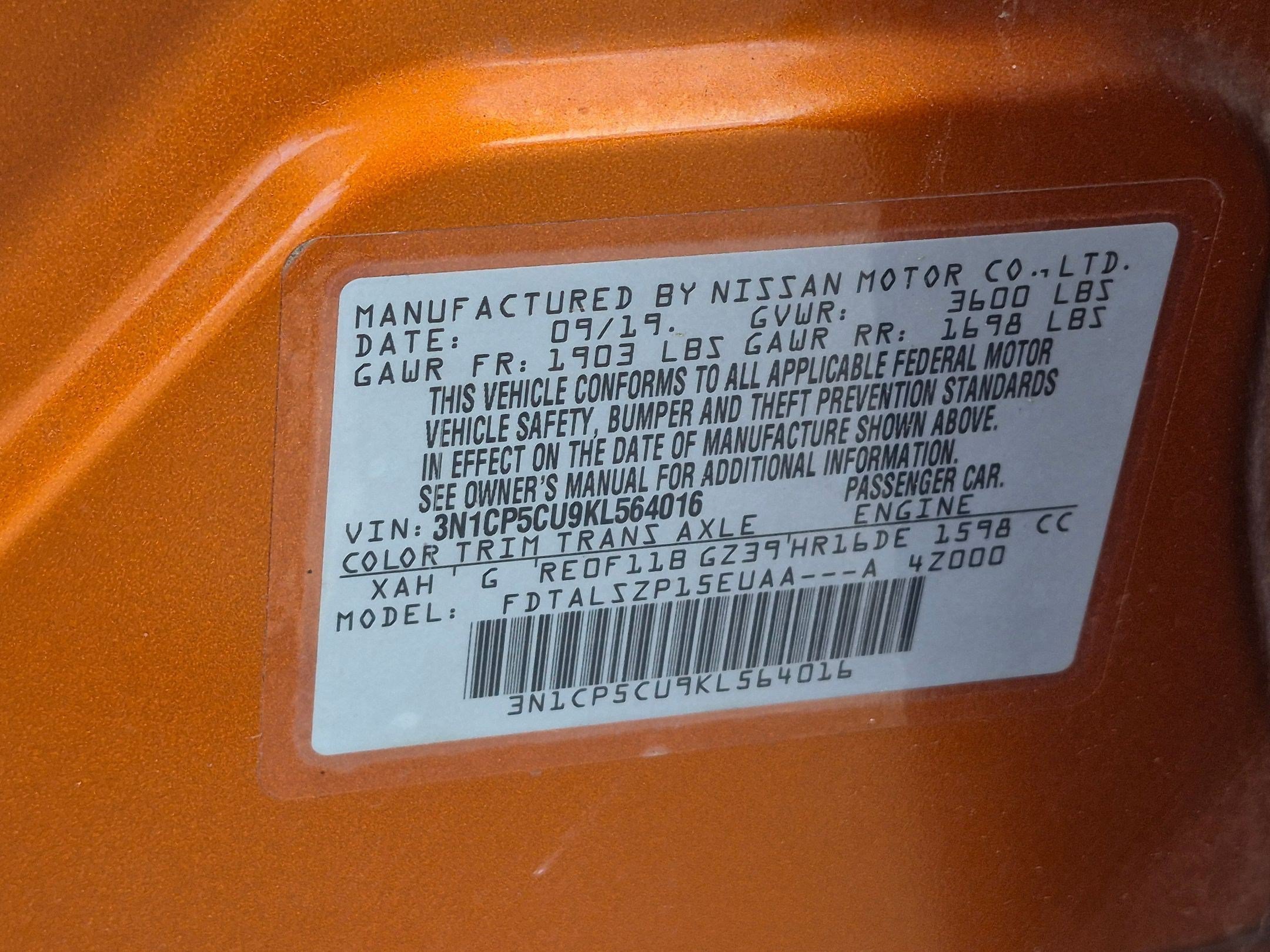 Used 2019 Monarch Orange/Super Black Nissan SV image 32