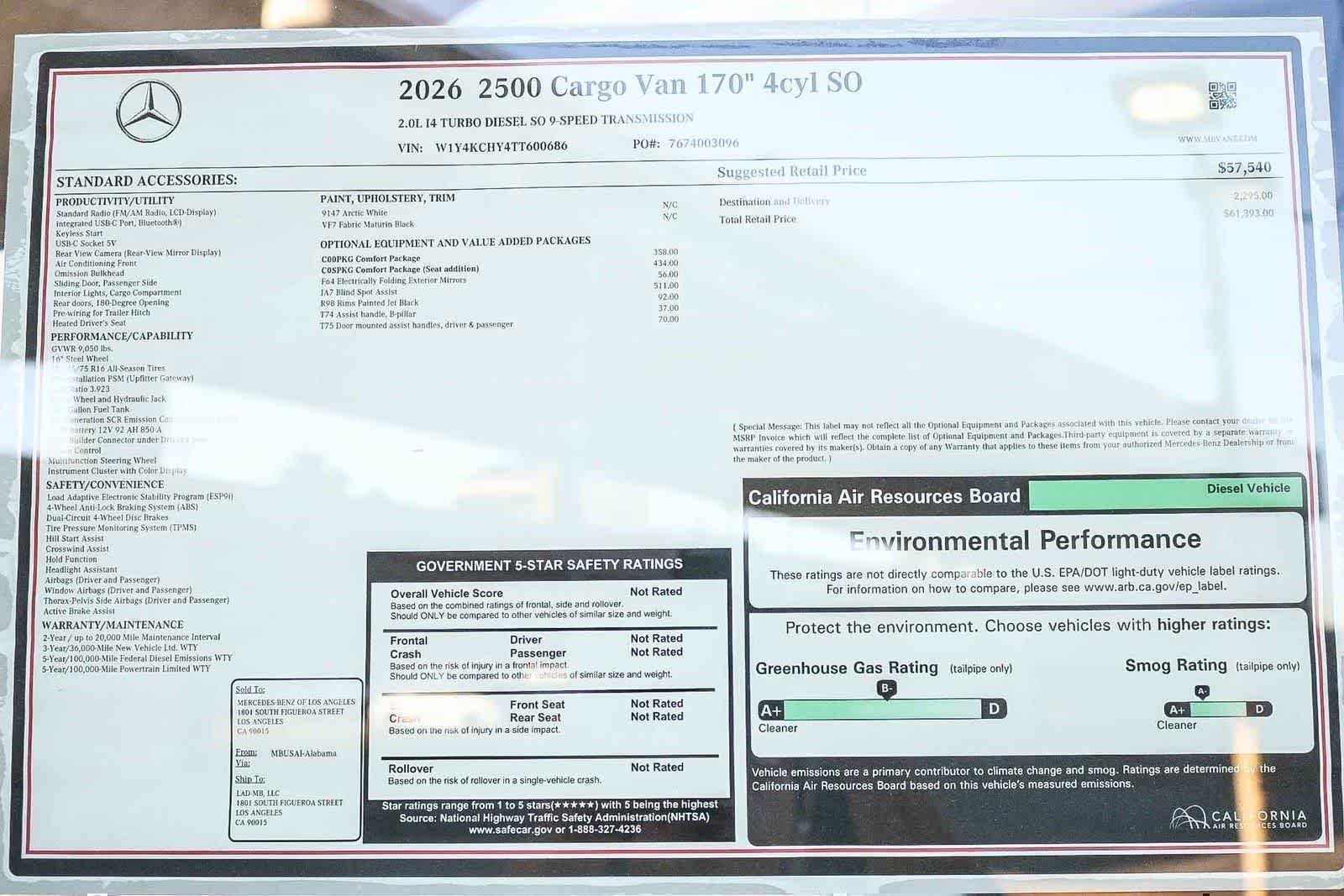 New 2026 Arctic White Mercedes-Benz Cargo 170WB High Roof RWD 2.0L I4 Diesel Turbo SO image 26