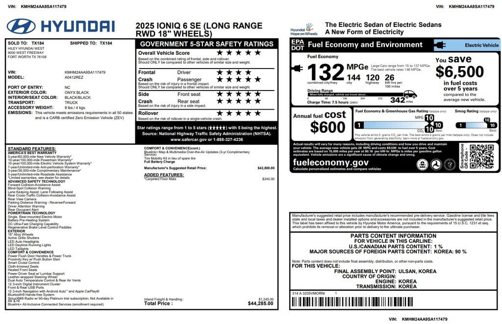 Used 2025 Hyundai IONIQ 6 SE with VIN KMHM24AA9SA117479 for sale in Phoenix, AZ