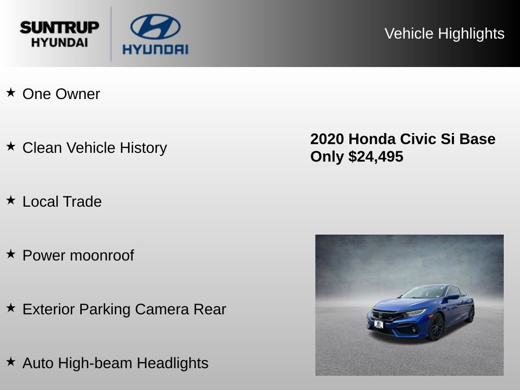 Used 2020 Aegean Blue Metallic Honda Si image 7